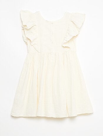 Vestido de manga corta con bordados en el cuello de algodón