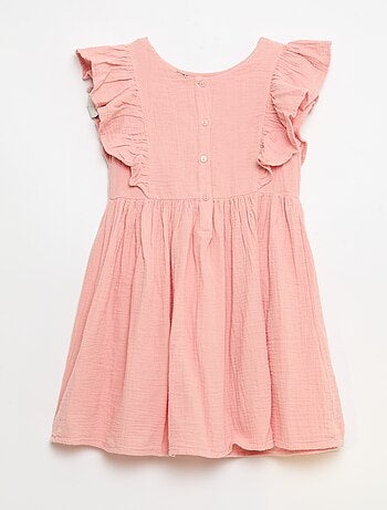 Vestido de manga corta con bordados en el cuello de algodón