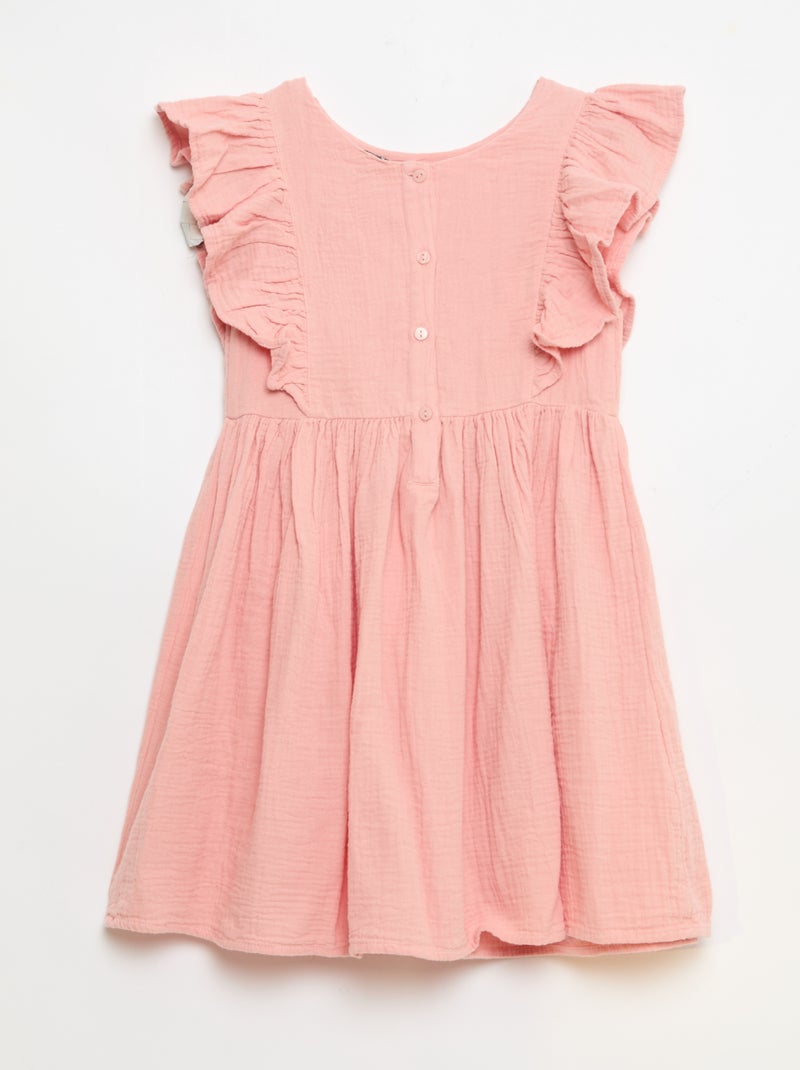 Vestido de manga corta con bordados en el cuello de algodón Rosa - Kiabi