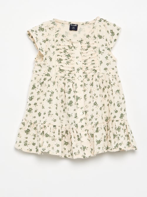 Vestido de manga corta con bordados ingleses - Kiabi