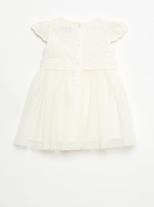 Vestido de manga corta con bordados ingleses y tul - Kiabi