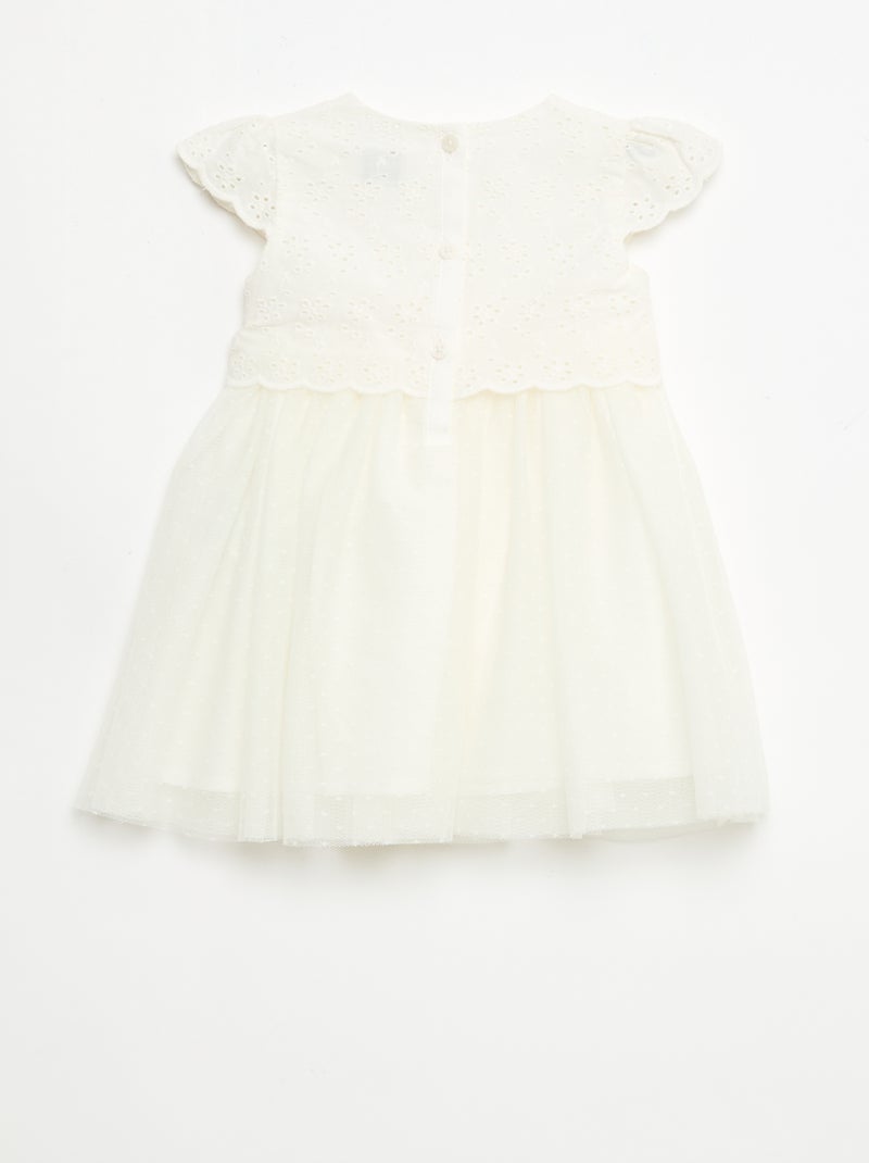 Vestido de manga corta con bordados ingleses y tul Blanco - Kiabi