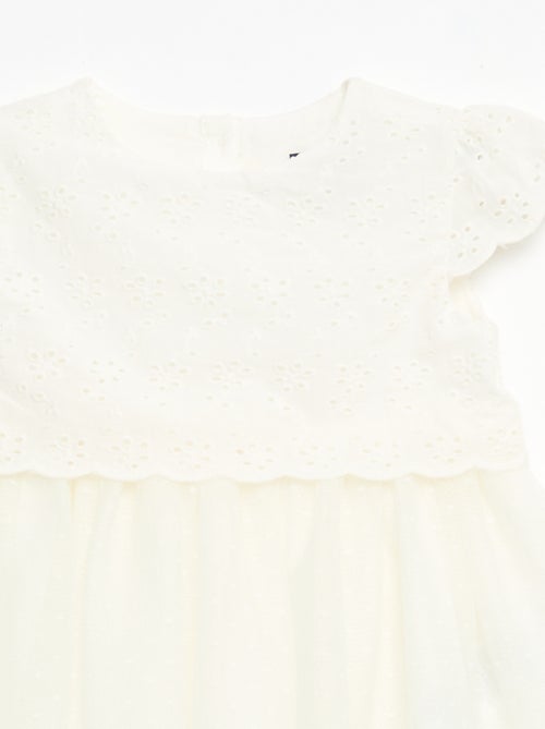 Vestido de manga corta con bordados ingleses y tul - Kiabi