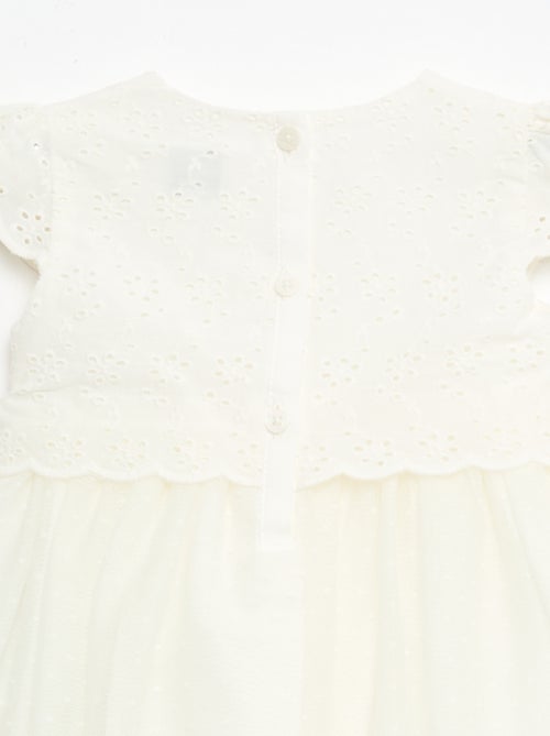 Vestido de manga corta con bordados ingleses y tul - Kiabi