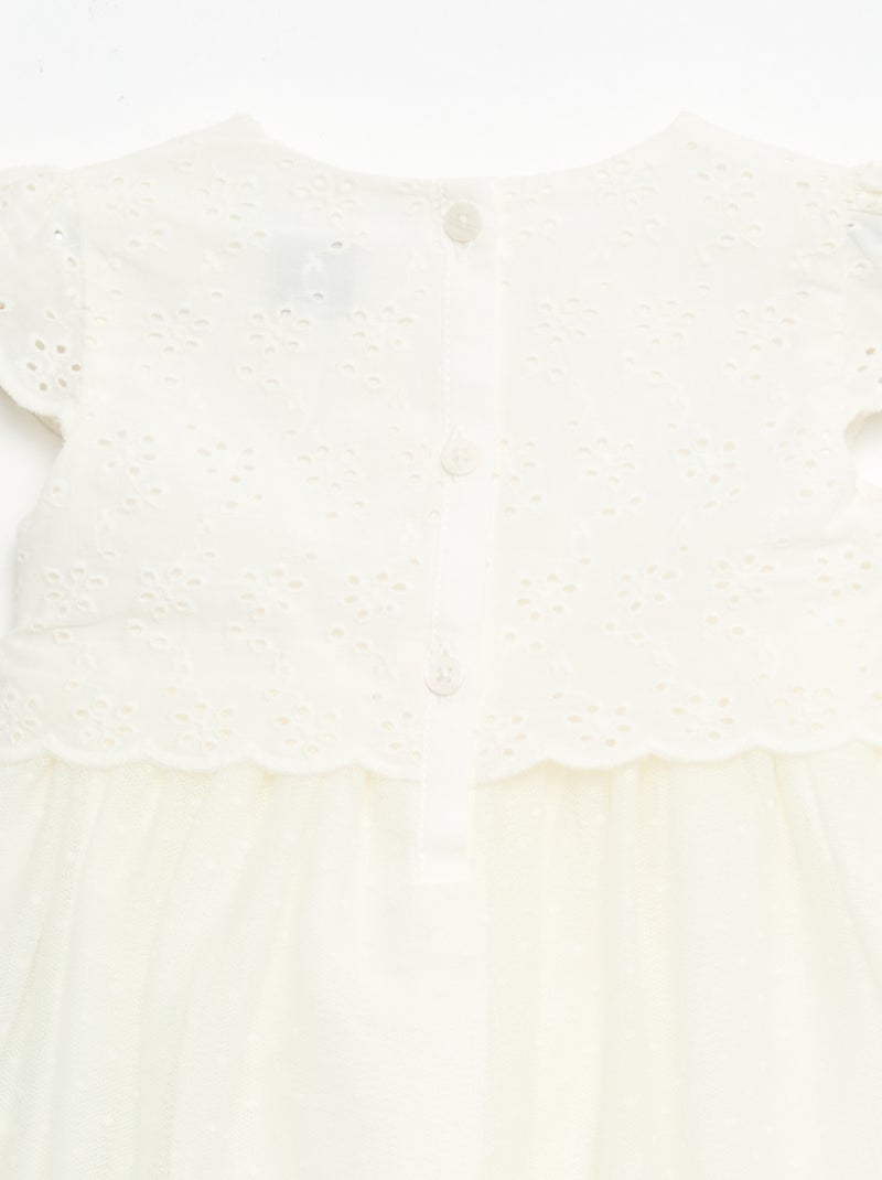 Vestido de manga corta con bordados ingleses y tul Blanco - Kiabi