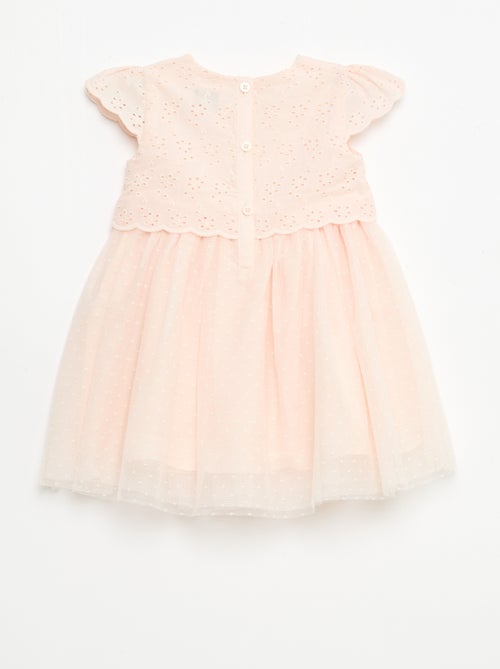 Vestido de manga corta con bordados ingleses y tul - Kiabi