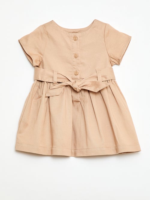 Vestido de manga corta con cinturón para anudar - Kiabi