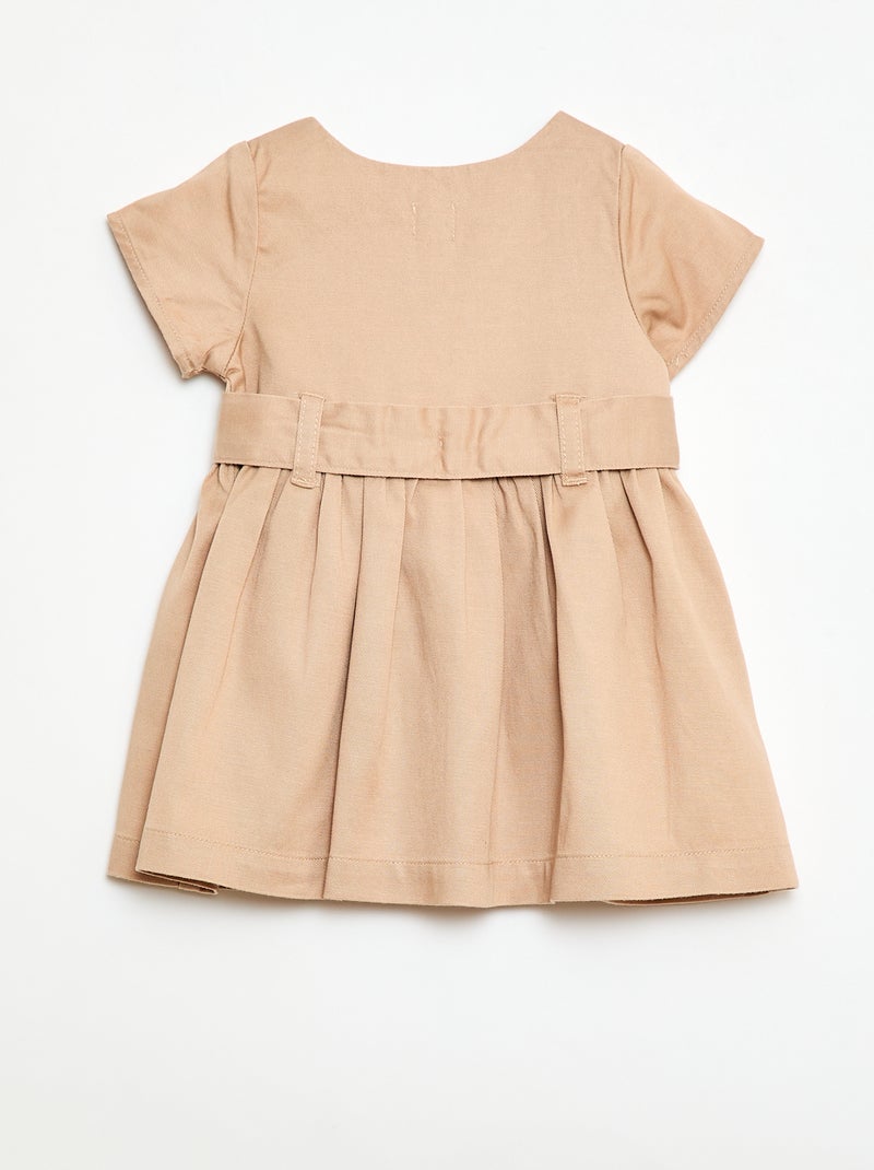 Vestido de manga corta con cinturón para anudar Rosa - Kiabi