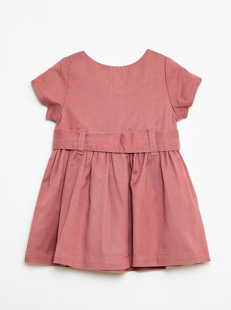 Vestido de manga corta con cinturón para anudar Rosa - Kiabi