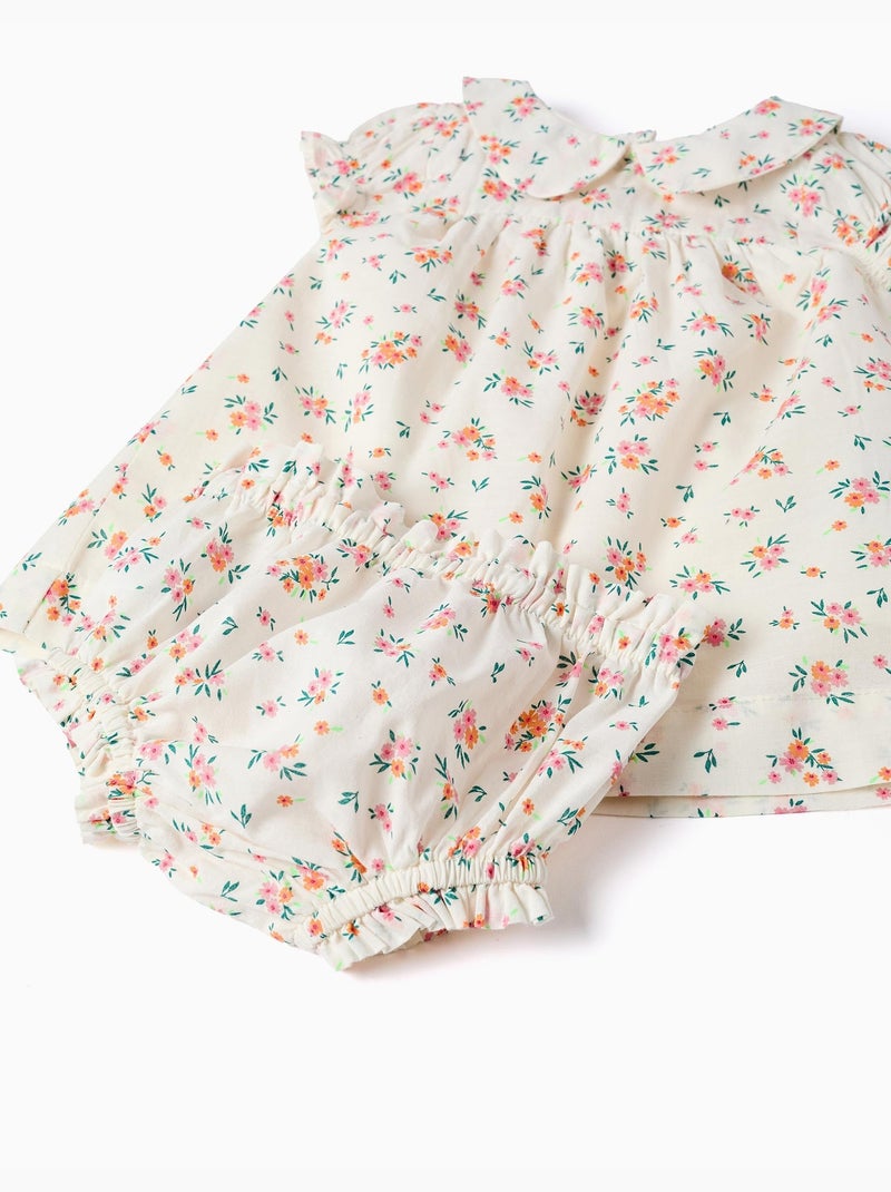 Vestido de manga corta con estampado floral Beige claro - Kiabi