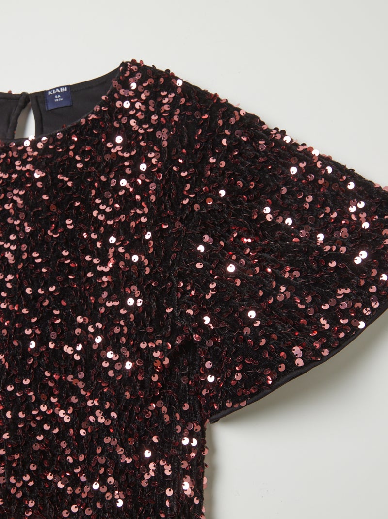 Vestido de manga corta con lentejuelas ROSA - Kiabi