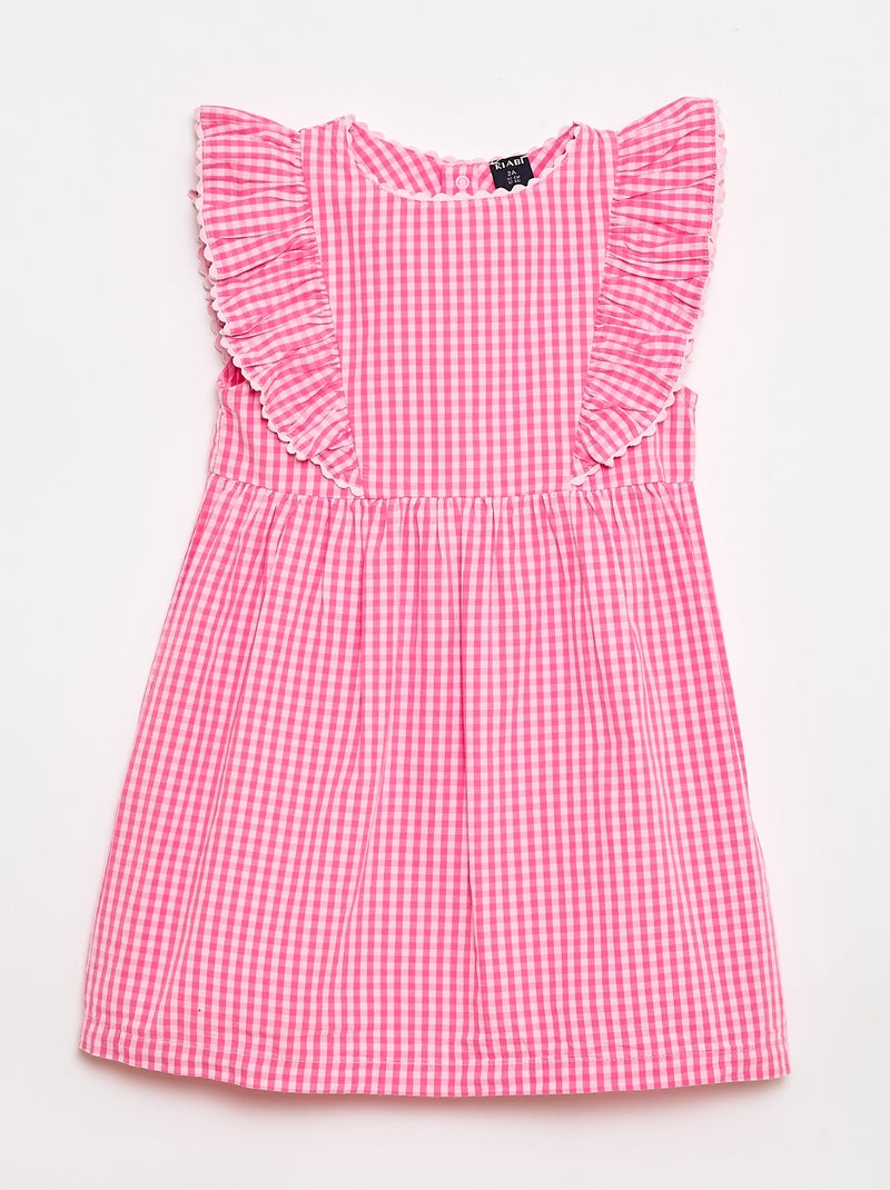 Vestido de manga corta con volantes Rosa - Kiabi