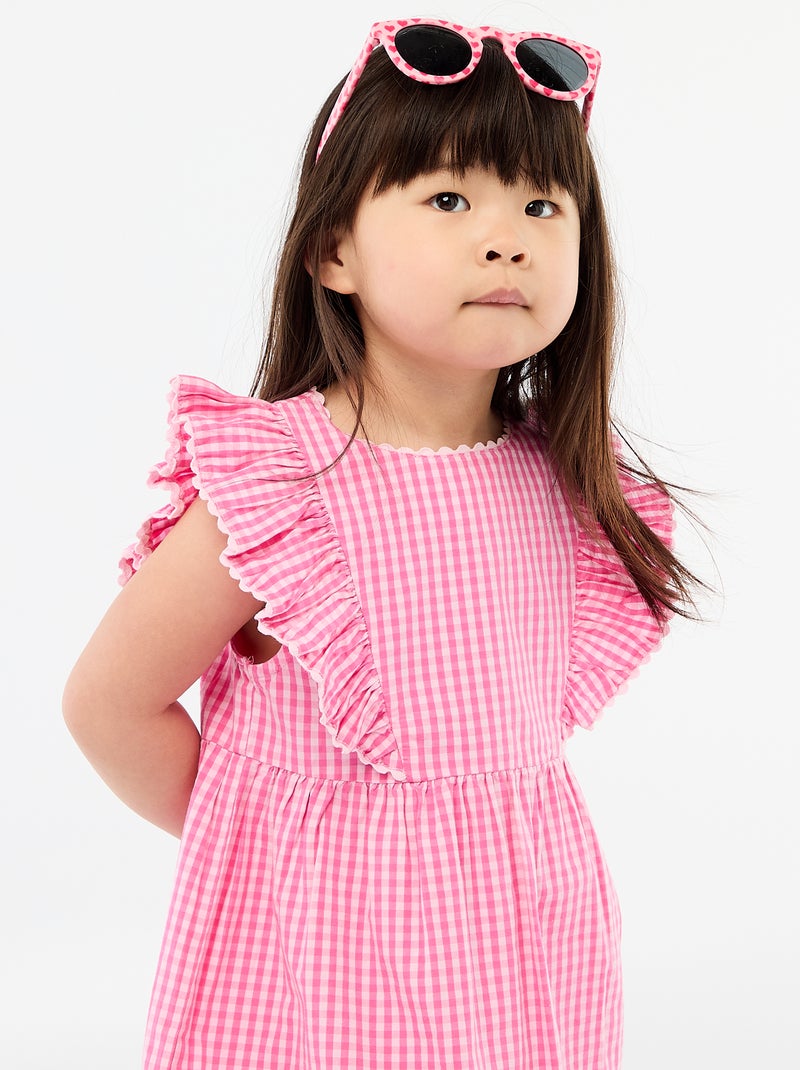Vestido de manga corta con volantes Rosa - Kiabi