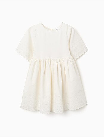 Vestido de manga corta de algodón con bordado inglés