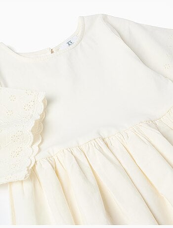 Vestido de manga corta de algodón con bordado inglés