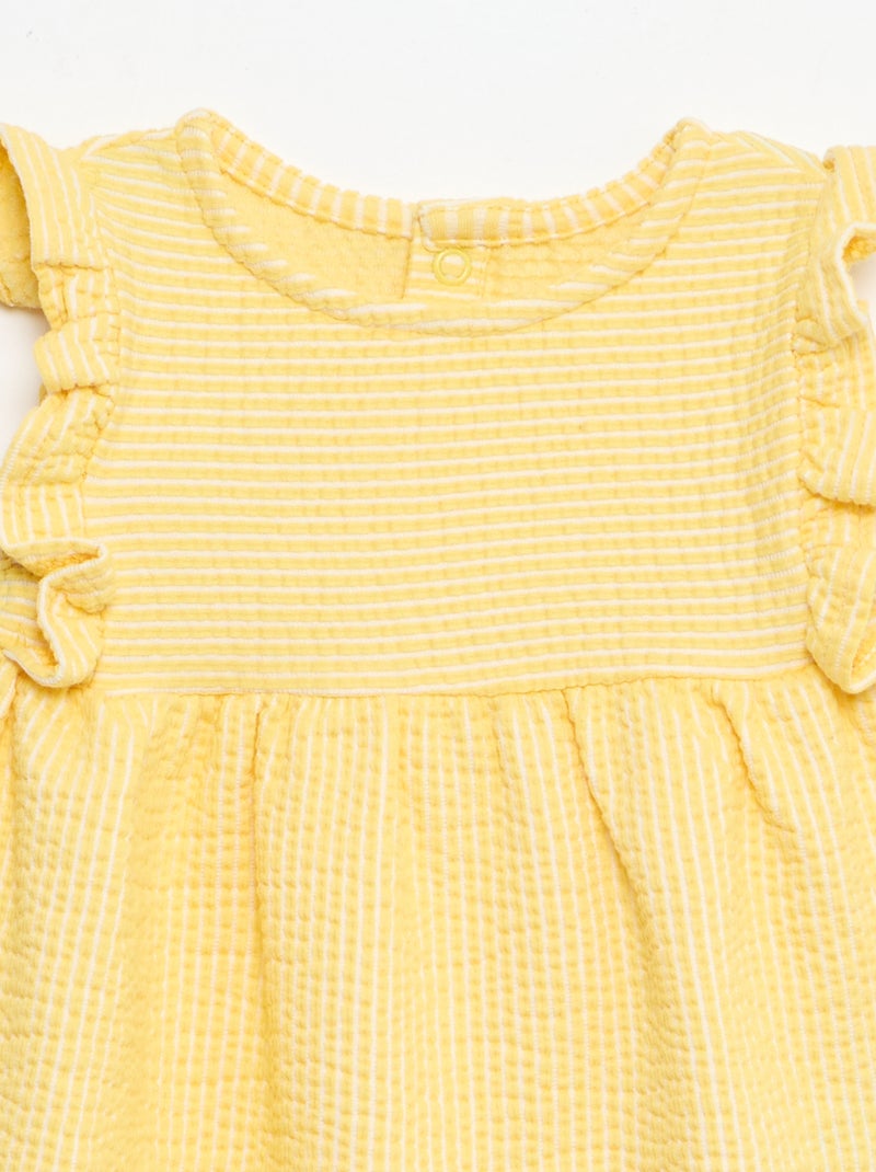 Vestido de manga corta de punto acanalado Amarillo - Kiabi