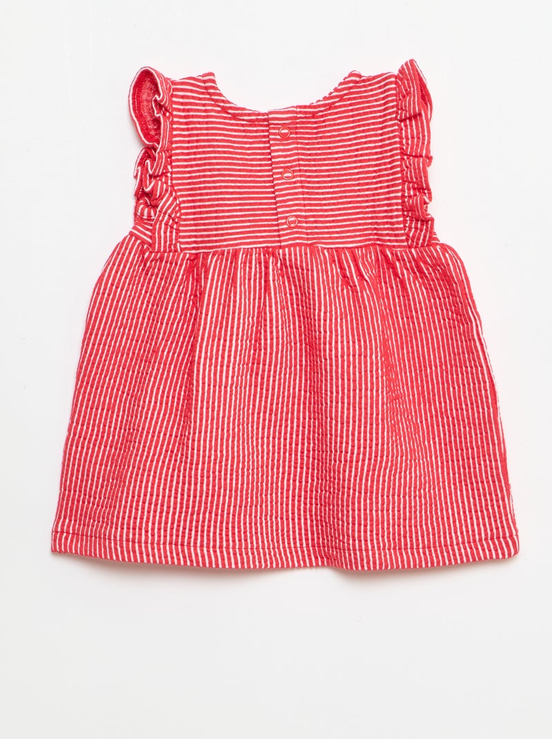 Vestido de manga corta de punto acanalado Rojo - Kiabi