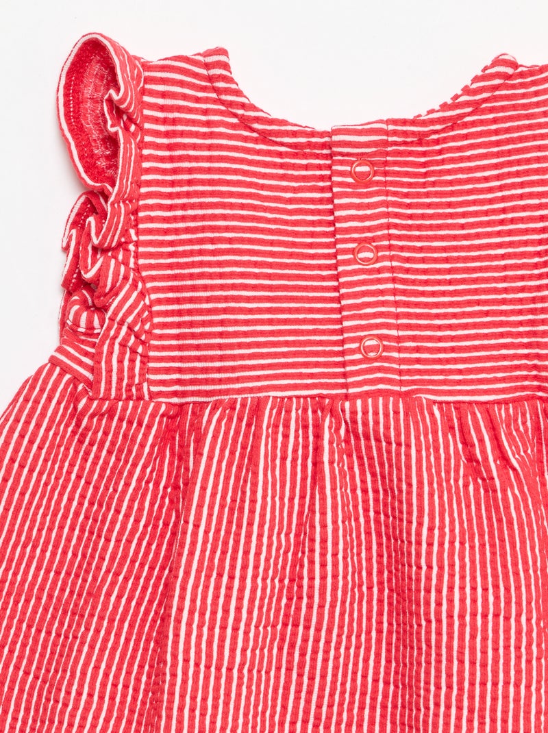 Vestido de manga corta de punto acanalado Rojo - Kiabi