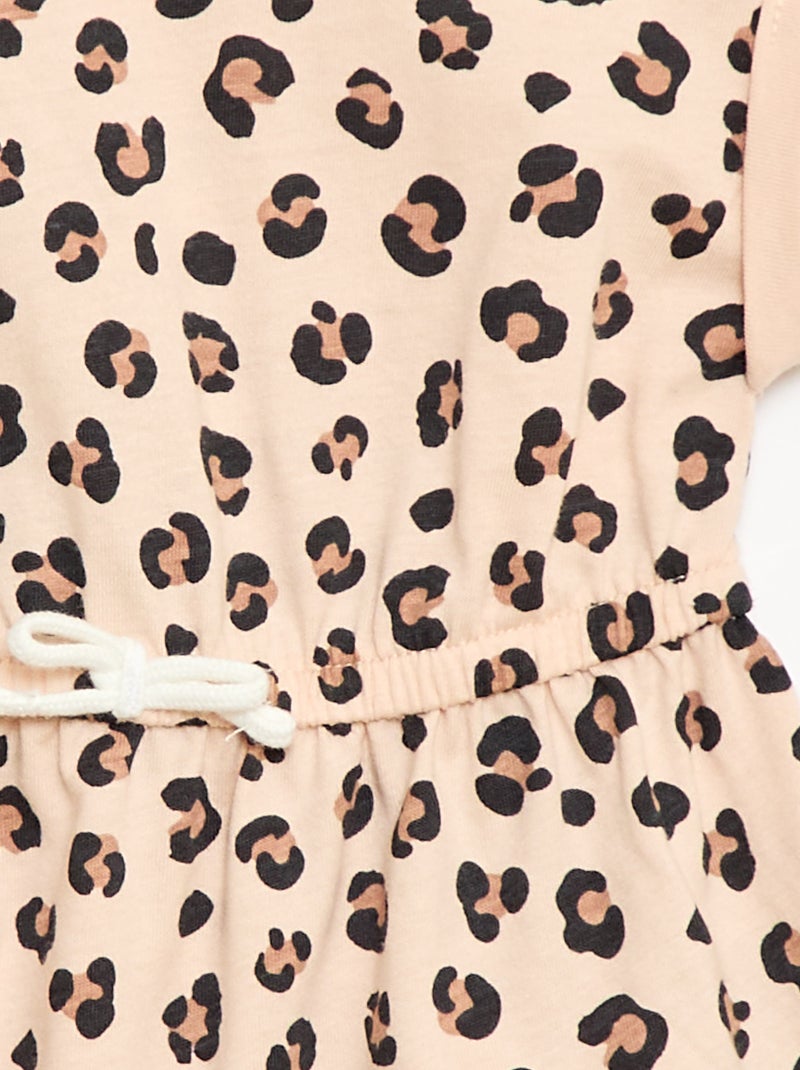 Vestido de manga corta en punto de algodón Beige - Kiabi