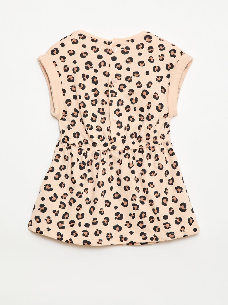 Vestido de manga corta en punto de algodón Beige - Kiabi
