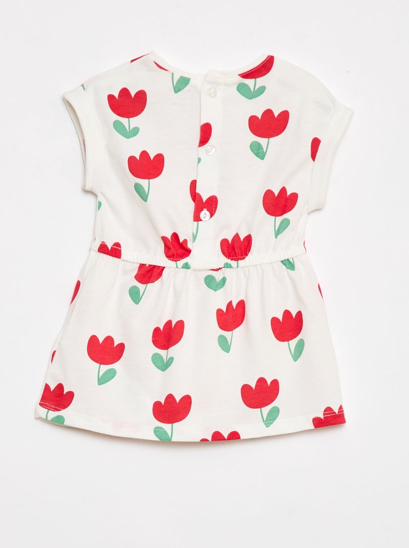 Vestido de manga corta en punto de algodón Blanco - Kiabi