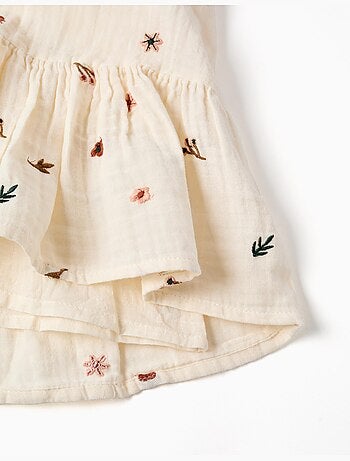 Vestido de manga larga de algodón con bordado floral