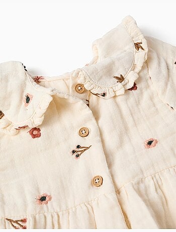 Vestido de manga larga de algodón con bordado floral