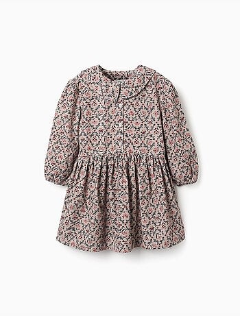 Vestido de manga larga de pana con estampado floral