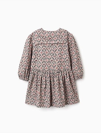 Vestido de manga larga de pana con estampado floral