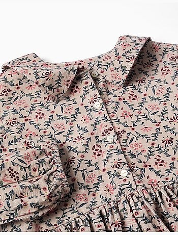 Vestido de manga larga de pana con estampado floral