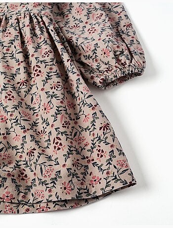 Vestido de manga larga de pana con estampado floral