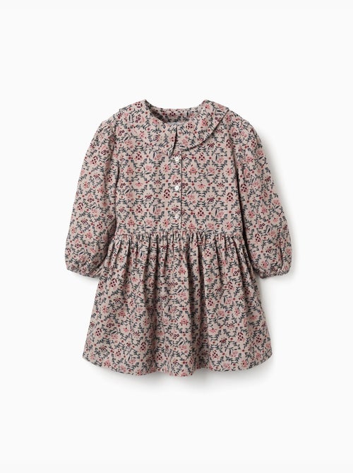 Vestido de manga larga de pana con estampado floral - Kiabi