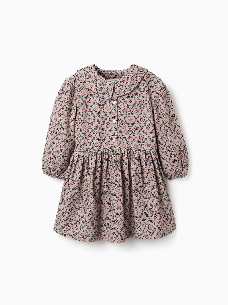 Vestido de manga larga de pana con estampado floral Beige claro - Kiabi