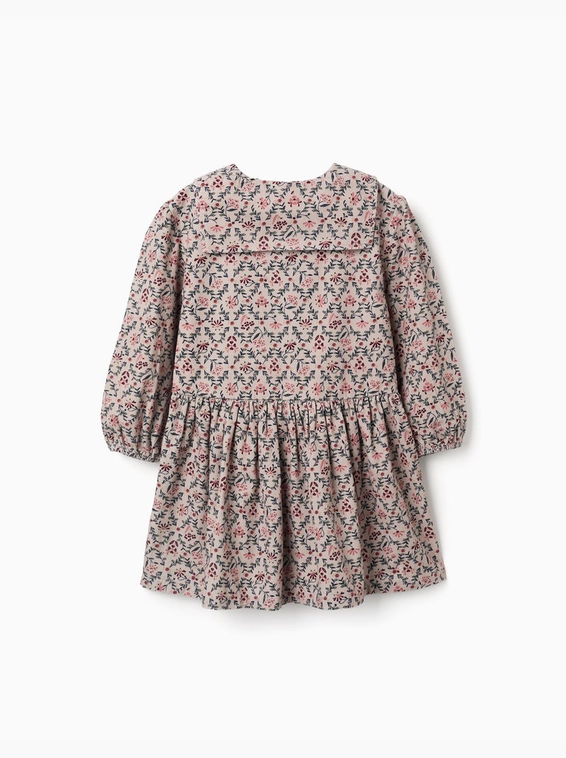 Vestido de manga larga de pana con estampado floral Beige claro - Kiabi