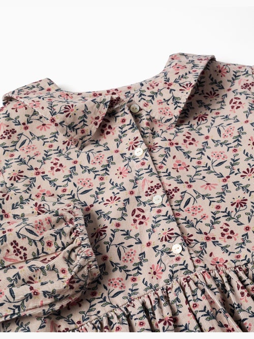 Vestido de manga larga de pana con estampado floral - Kiabi