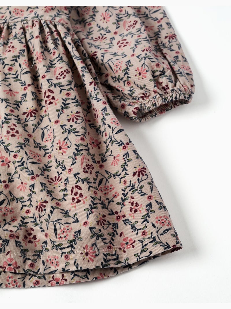 Vestido de manga larga de pana con estampado floral Beige claro - Kiabi