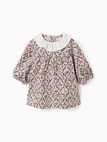 Vestido de manga larga de pana con estampado floral