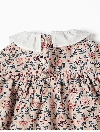 Vestido de manga larga de pana con estampado floral