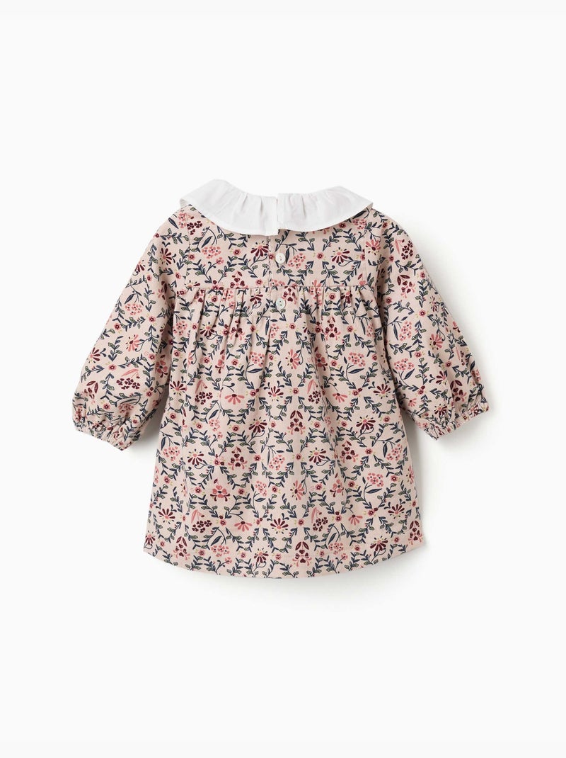 Vestido de manga larga de pana con estampado floral Beige claro - Kiabi