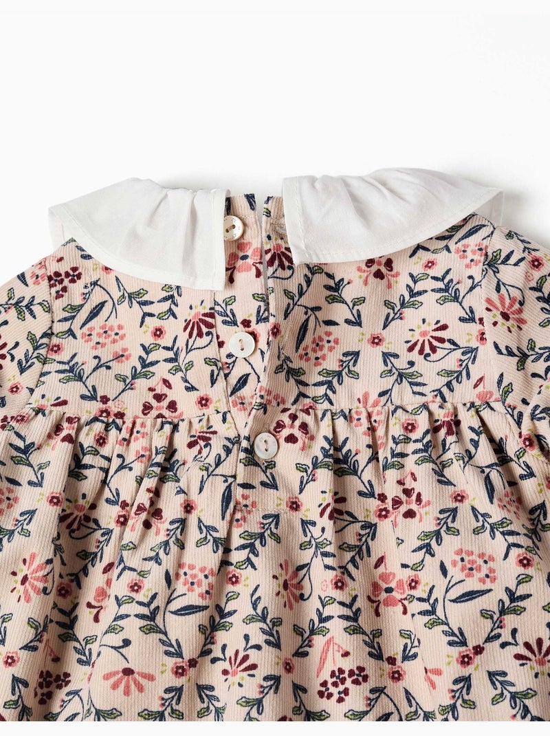 Vestido de manga larga de pana con estampado floral Beige claro - Kiabi