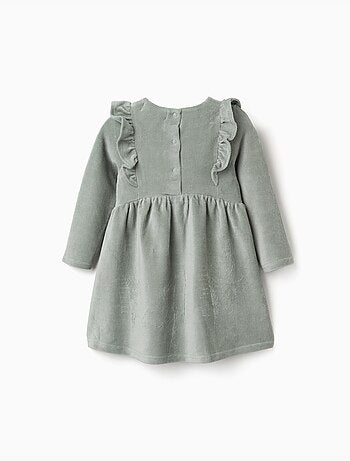 Vestido de manga larga de pana con volantes