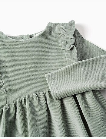 Vestido de manga larga de pana con volantes
