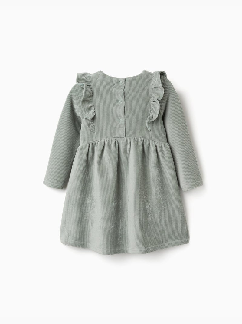 Vestido de manga larga de pana con volantes Verde - Kiabi