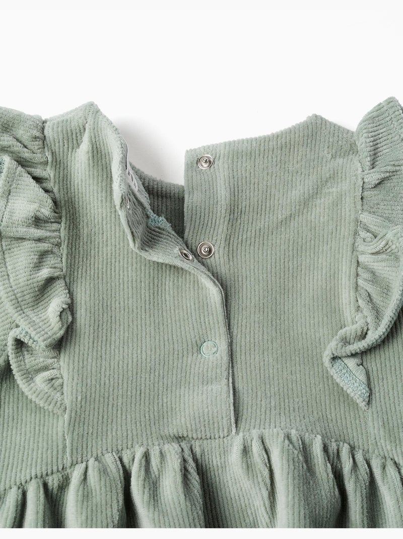 Vestido de manga larga de pana con volantes Verde - Kiabi