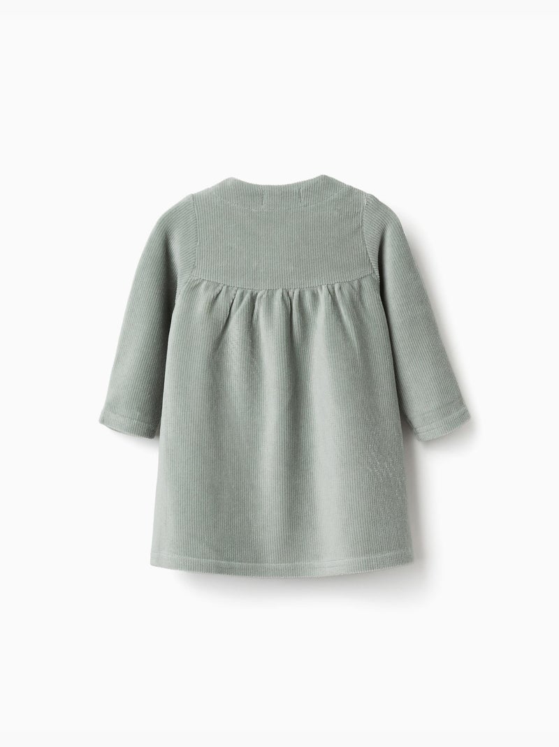Vestido de manga larga de pana Verde - Kiabi