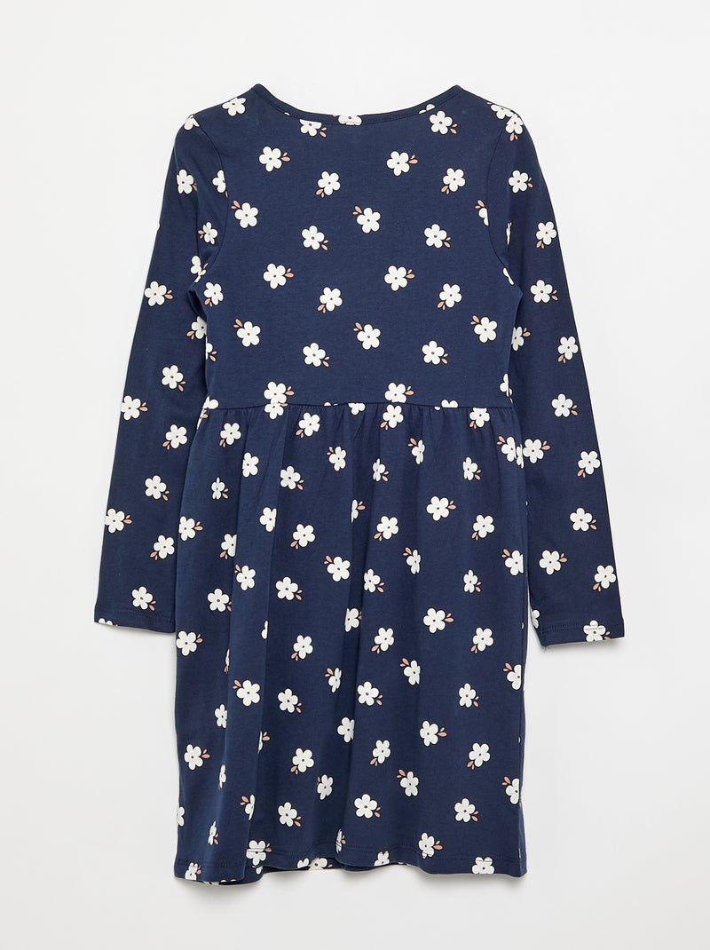 Vestido de manga larga de punto de algodón Azul - Kiabi