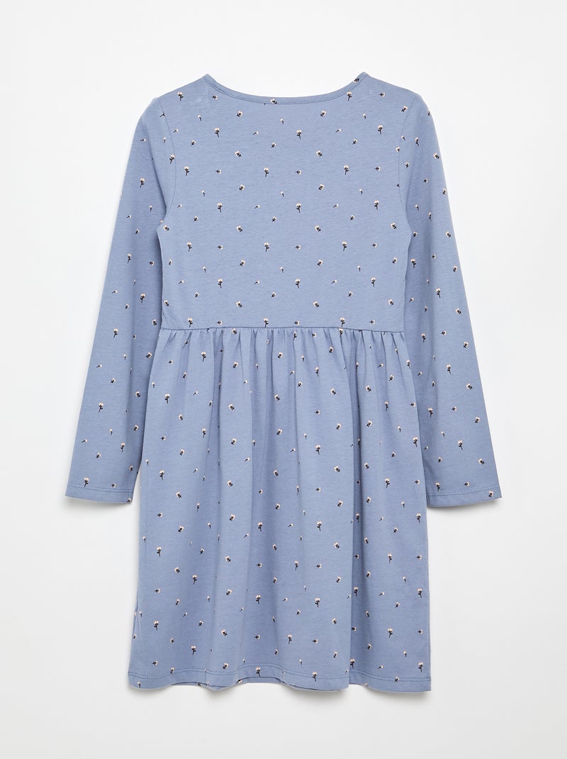 Vestido de manga larga de punto de algodón Azul - Kiabi