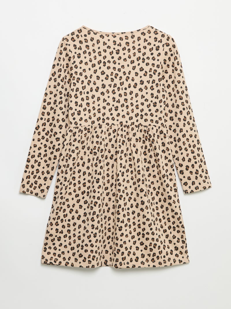 Vestido de manga larga de punto de algodón Beige - Kiabi