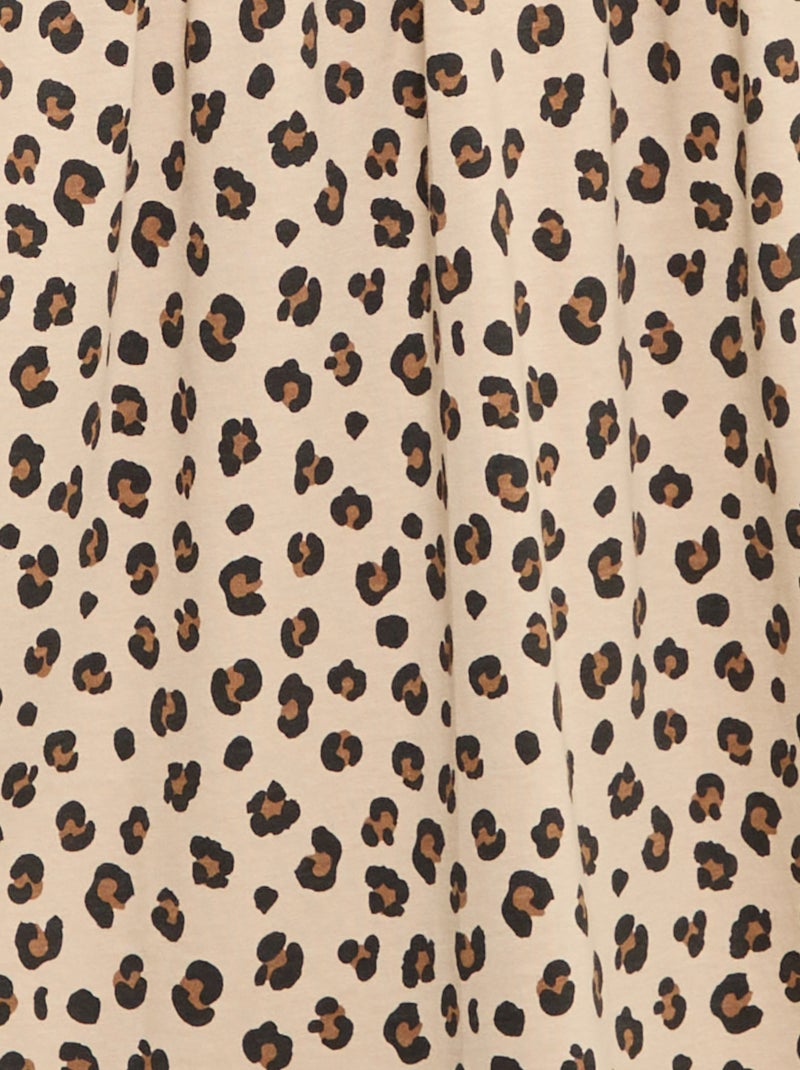 Vestido de manga larga de punto de algodón Beige - Kiabi