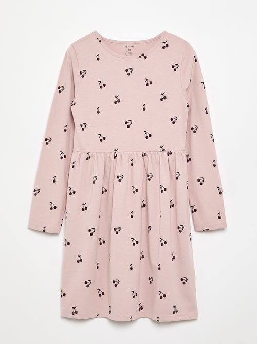 Vestido de manga larga de punto de algodón - Kiabi